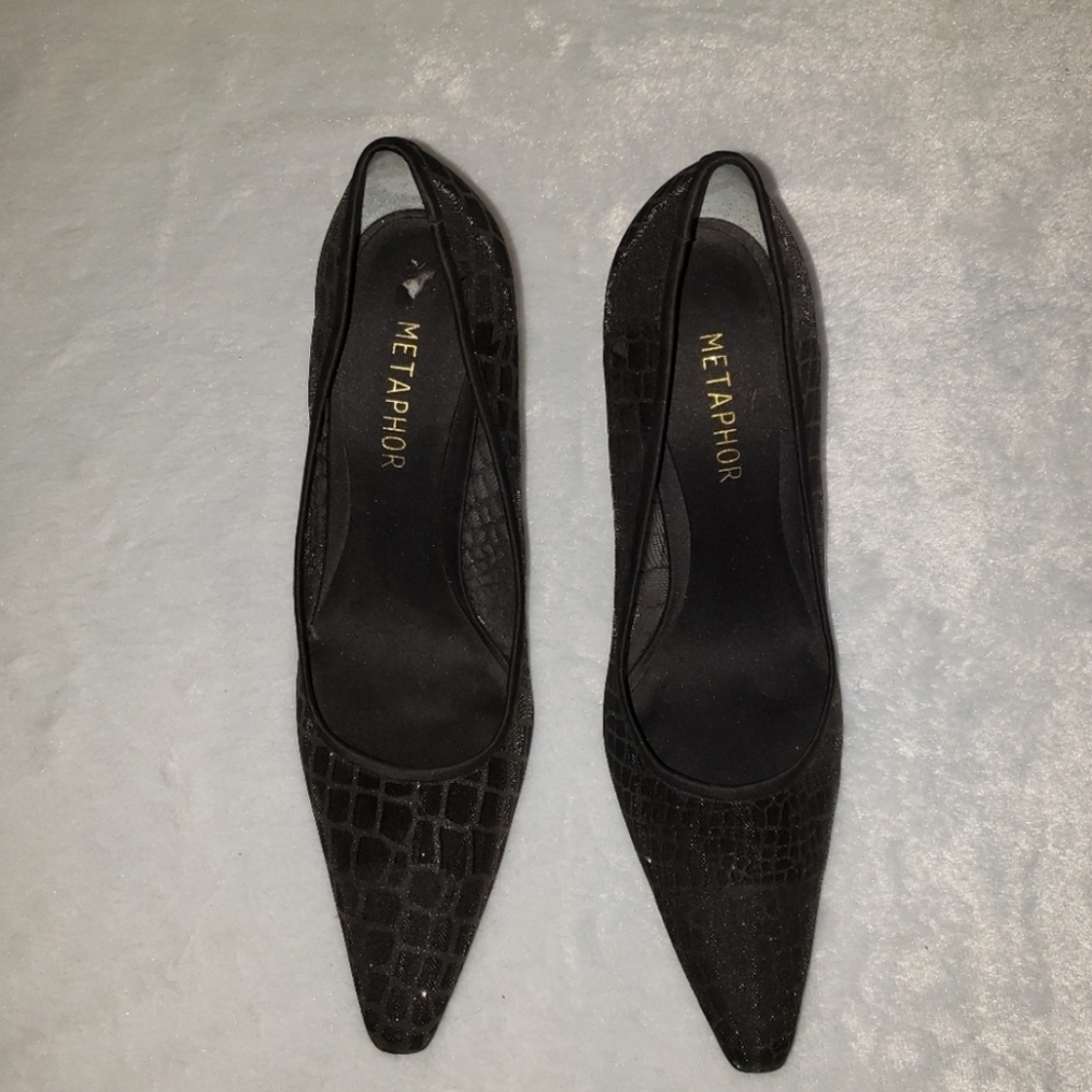 Womens sz 10 black illusion Metaphor stiletto heels with sheer upper material - Picture 3 of 10